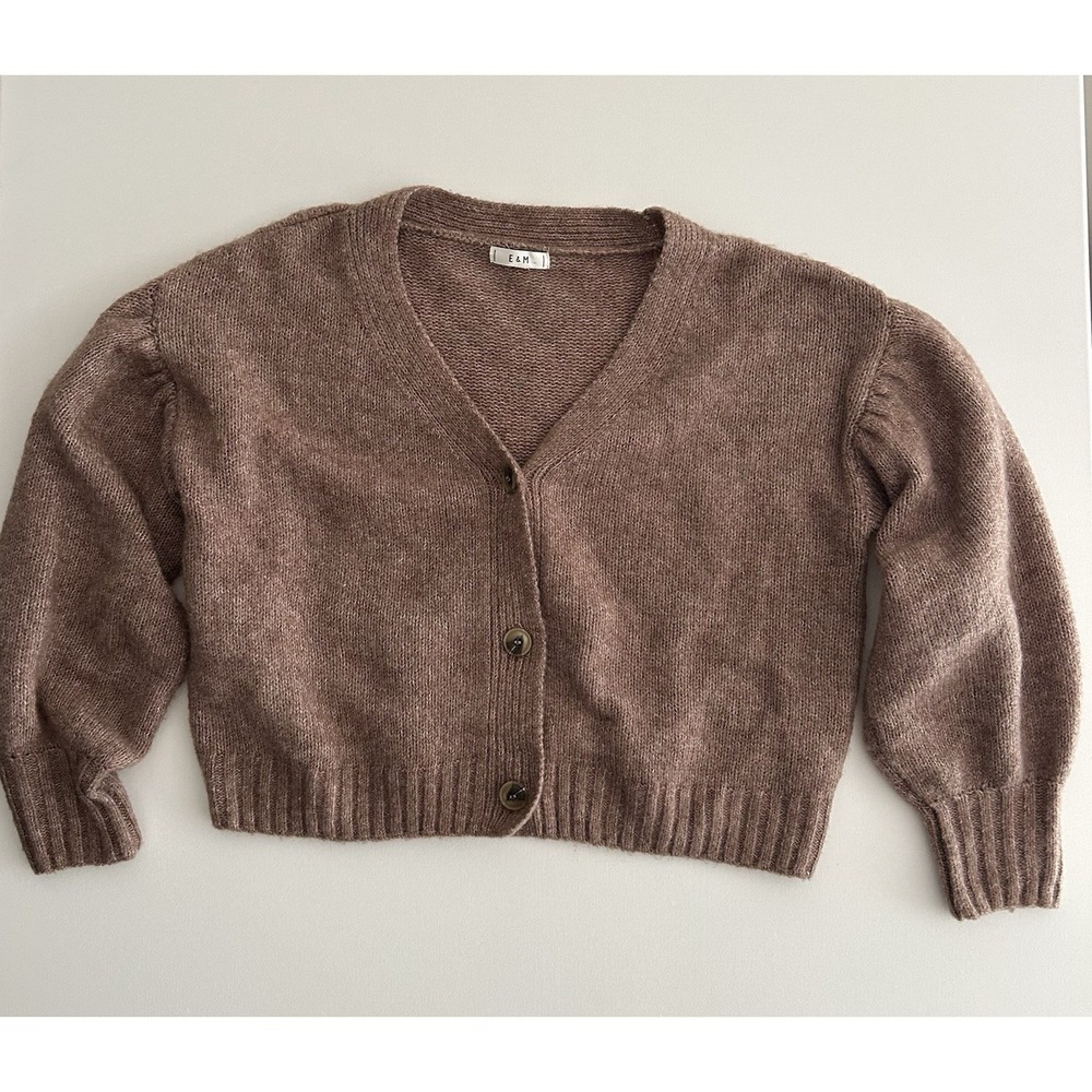 E & M Brown Chunky Knit Sweater w/ Puffy Sleeves – Size L